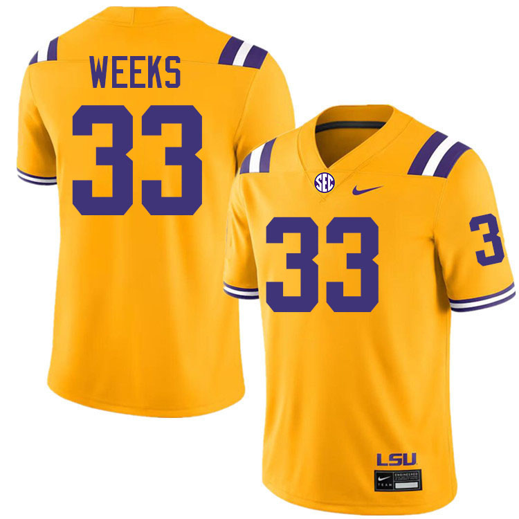#33 West Weeks LSU Tigers Jersey,Louisiana State University Tigers Football Jersey-Gold